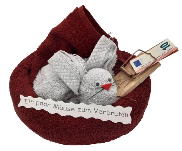 Frotteebox Geschenk-Set Maus aus Handtuch (100x50cm) und Waschhandschuh geformt mit Mausefalle