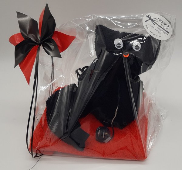 Frotteebox Geschenk Set Katze in Handarbeit geformt aus Gästetuch und Waschhandschuh