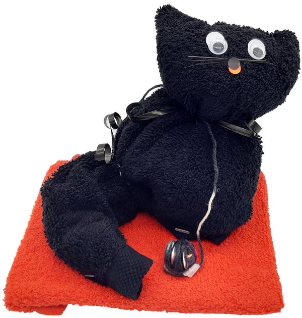 Frotteebox Geschenk Set Katze in Handarbeit geformt aus Gästetuch und Waschhandschuh