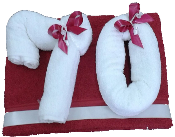 Frotteebox Geschenk Set Jahreszahl in Handarbeit geformt aus 3x Handtuch, Zahl & Farbe nach Wahl