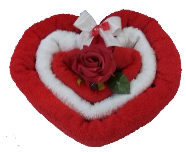 Frotteebox Geschenk-Set Herz aus 1x Handtuch rot, 1x Gästetuch weiß und 1x Seifentuch