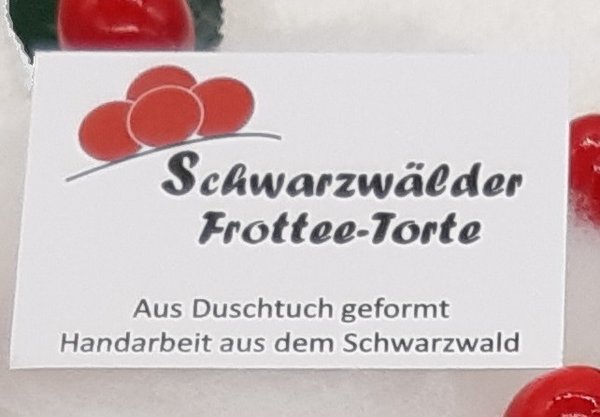 Frotteebox Geschenk Set Schwarzwälder Kirsch Torte groß in Handarbeit geformt aus Duschtuch weiß