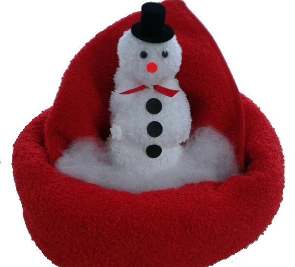 Frotteebox Geschenk Set Schneemann im Handtuch-Kranz in Handarbeit geformt aus 1x Handtuch rot