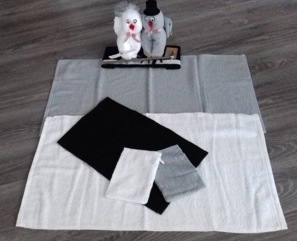 Frotteebox Geschenk Set Eulenpaar aus 2x Handtuch, 1x Gästetuch und 2x Waschhandschuh