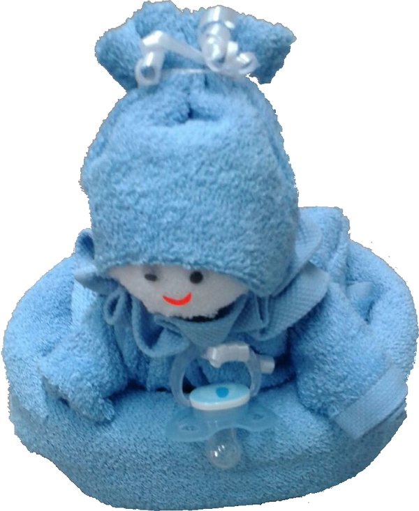 Geschenk Set Frottee Baby hellblau geformt aus 1x Handtuch, 2x Gästetuch, 2x Waschhandschuh