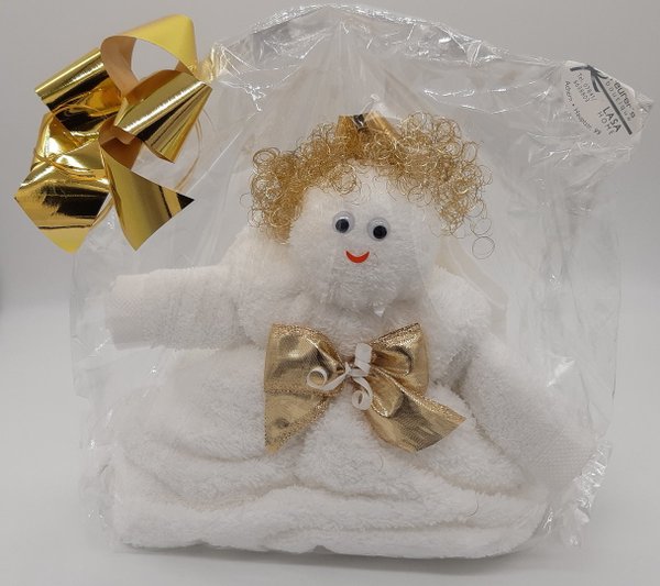 Frotteebox Geschenk Set Engel weiß handgeformt aus 1x Handtuch, 2x Gästetuch, 1x Waschhandschuh