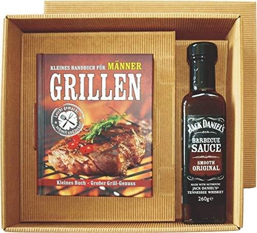 Mini Grillbuch im Geschenk Karton mit Jack Daniel`s BBQ Sauce als Geschenk Set
