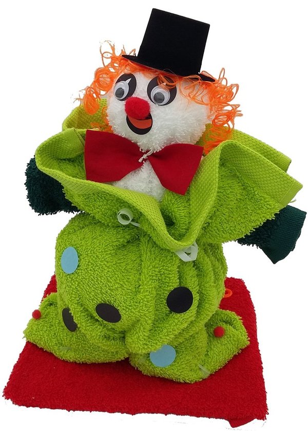 Frotteebox Geschenk Set Clown in Handarbeit geformt aus 2x Gästetuch, 2x Waschhandschuh