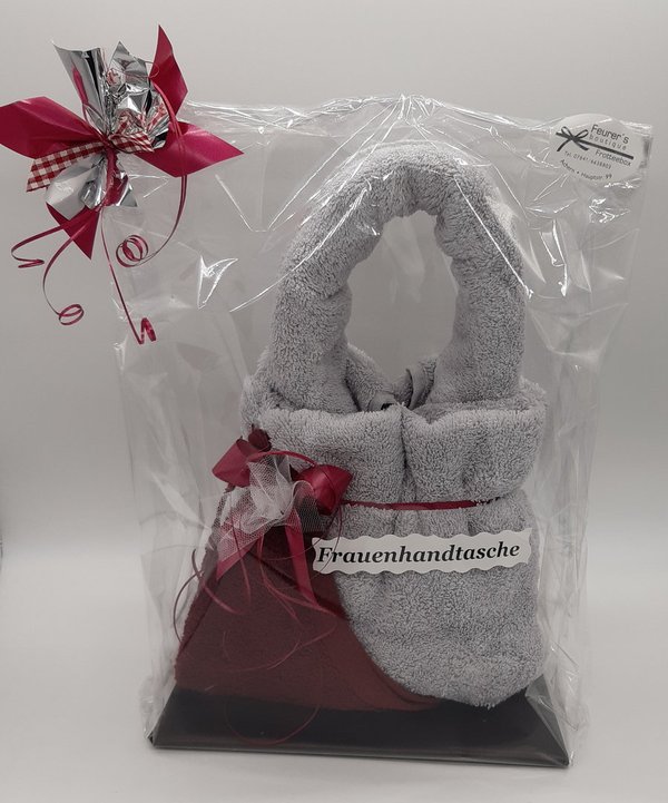 Frotteebox Geschenk-Set Handtasche aus Handtuch (100x50cm) und 2x Gästetuch geformt
