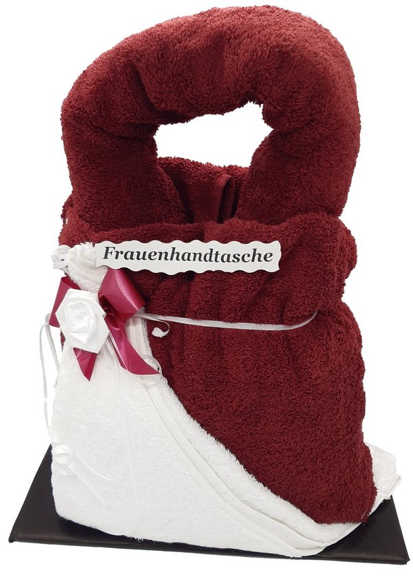 Frotteebox Geschenk Set Handtasche in Handarbeit geformt aus Duschtuch und 2x Handtuch