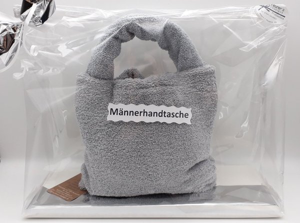 Frotteebox Geschenk Set Handtasche für Männer in Handarbeit geformt aus Handtuch und Gästetuch grau