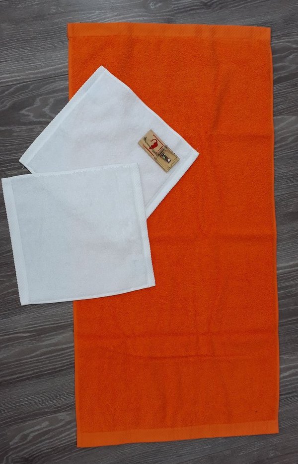 Frotteebox Geschenk Set Mäuse Hochzeitspaar aus 1x Handtuch orange und 2x Gästetuch weiß geformt