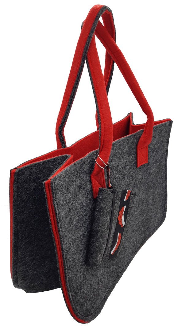 Filztasche grau/rot ca. 24x38x20cm, robuste Tasche aus Filz mit Anhänger Tasche Bollenhut