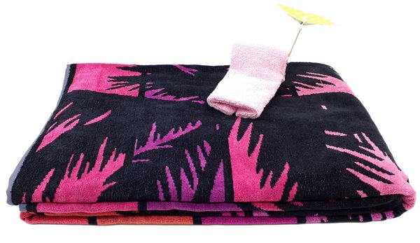 Frotteebox Geschenk Set Strandtuch Miami Berry 90x180cm, 380g/qm mit Waschhandschuh als Liegestuhl
