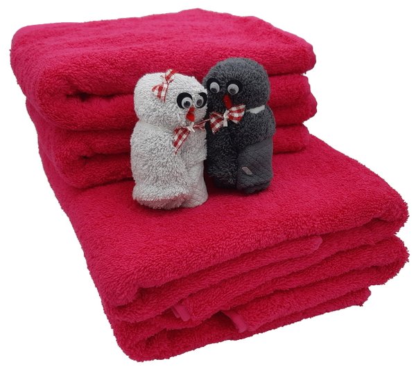 Frotteebox - Geschenk-Box 6-teilig mit Duschtücher Handtücher +Eulen-Paar aus Waschhandschuh geformt