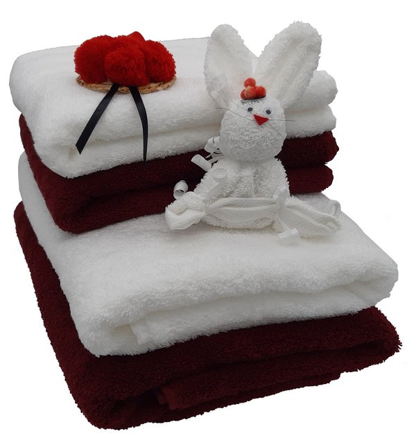 Frotteebox - Schwarzwald-Box 6-teilig mit Duschtücher, Handtücher, Bollenhut+Hase aus Waschhandschuh