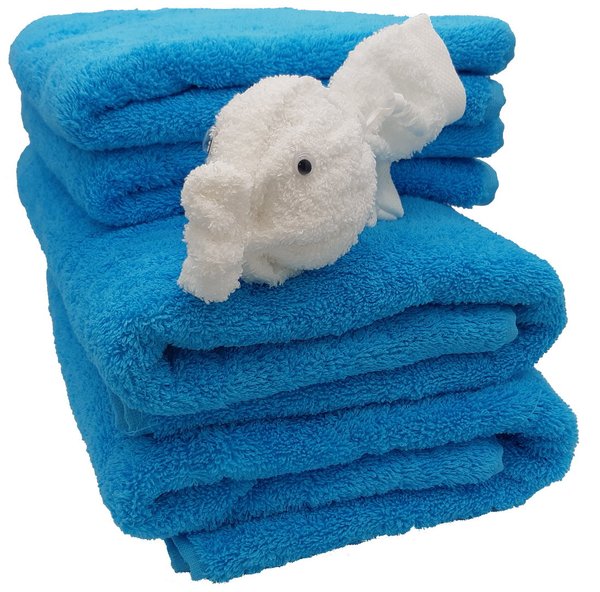 Frotteebox - Geschenk-Box 5-teilig mit Duschtücher Handtücher +Deko-Fisch aus Waschhandschuh geformt