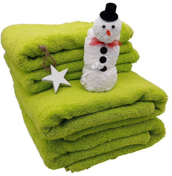 Frotteebox - Geschenk-Box 5-teilig mit Duschtücher Handtücher +Schneemann aus Waschhandschuh geformt