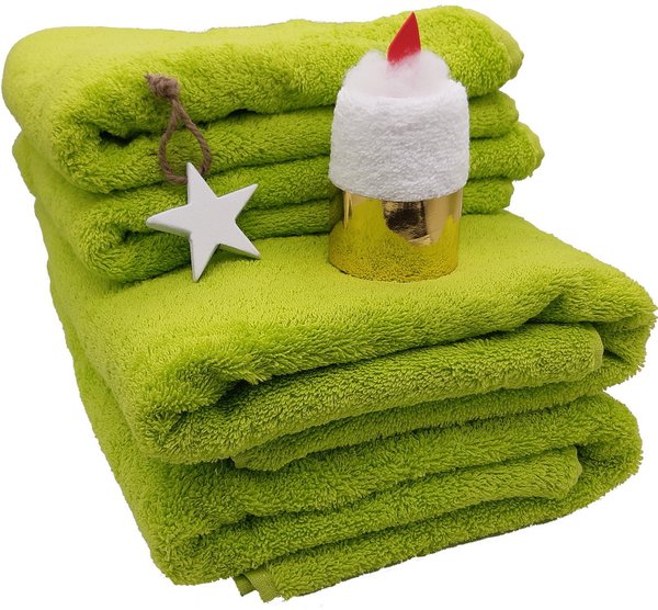 Frotteebox Geschenk Box 6-teilig 2x Duschtuch+2x Handtuch (Farbe wählbar) Seifentuch-Kerze Dekostern