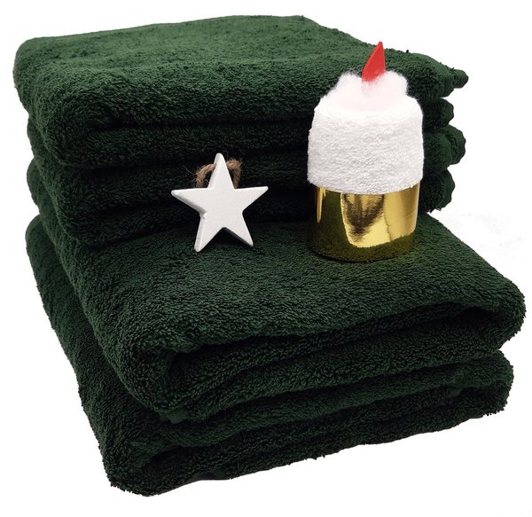 Frotteebox Geschenk Box 6-teilig 2x Duschtuch+2x Handtuch (Farbe wählbar) Seifentuch-Kerze Dekostern