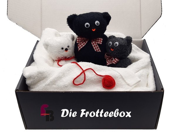 Frotteebox Geschenk Box Katzen 5-teilig Duschtuch Handtuch Gästetuch Waschhandschuh (2x)