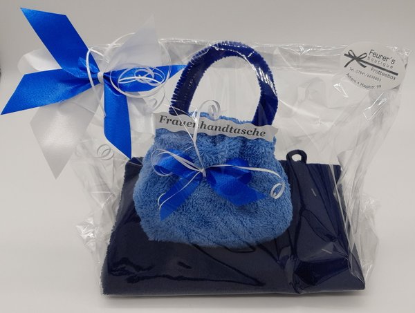 Frotteebox Geschenk-Set Handtasche klein aus 2x Waschhandschuh geformt