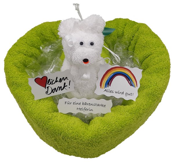 Frotteebox Geschenk-Set für bärenstarke Helferin mit Bär im Herz aus Handtuch + Waschhandschuh