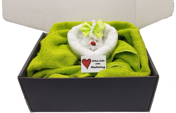 Frotteebox Geschenk Box 3-teilig Herz weiß in Handarbeit geformt aus Gästetuch Handtuch Duschtuch