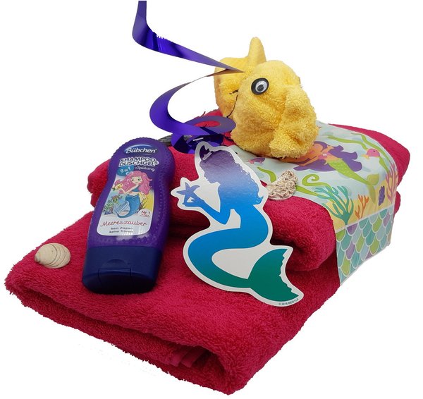 Frotteebox Meerjungfrau Geschenk Box 10-teilig mit Duschtuch, Handtuch, Duschgel, Meer Party Deko