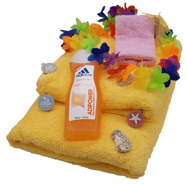 Frotteebox Sommer Party Geschenk Box 12-teilig mit Duschtuch, Handtuch, Duschgel, Meer Party Deko