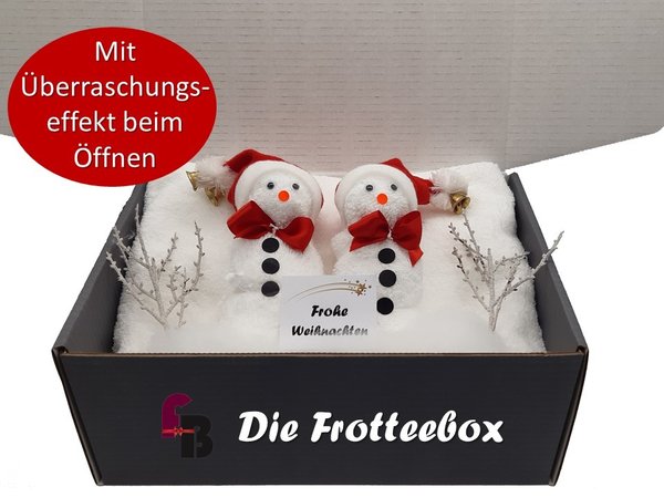 Frotteebox Geschenk Box Schneemann Paar 6-teilig 2x Handtuch, 2x Waschhandschuh, 2x Mütze