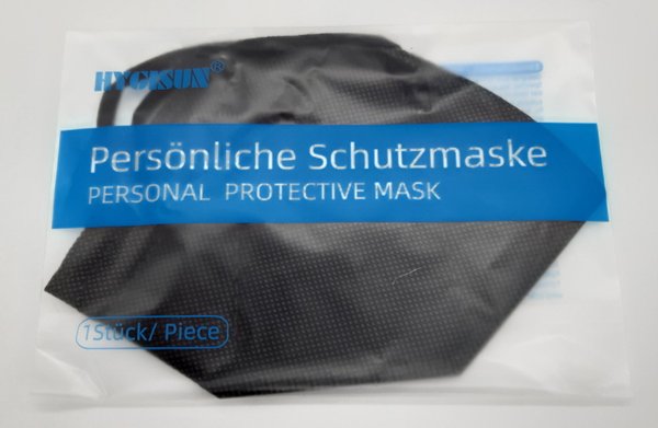 FFP2-Masken Set 9-teilig mit 2x FFP2-Maske schwarz, 6x Klettpunkte, Anhänger Bollenhut rot