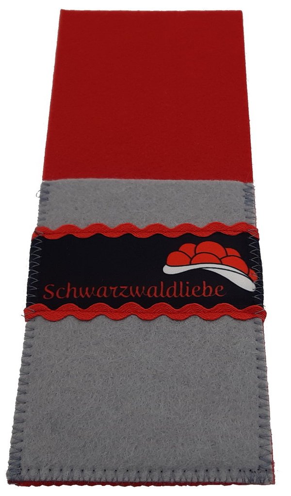 Schwarzwald Tasche für Besteck aus Filz rot-grau Motiv Schwarzwaldliebe selbstgenäht (2er-Set)