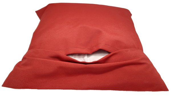 Frotteebox Kissen rot mit Motivband Bollenhut 40x40cm mit Federfüllung