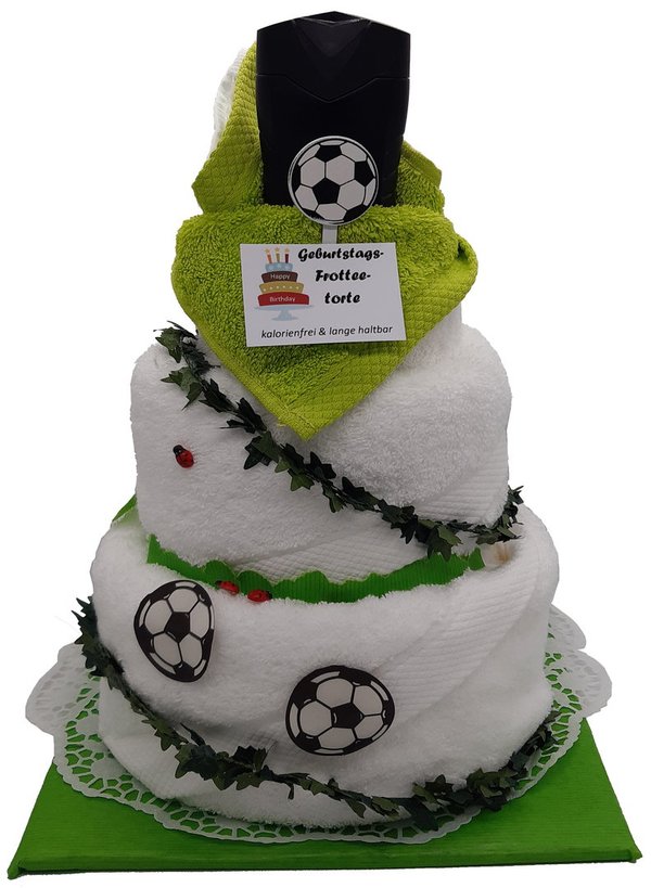 Frotteebox Geschenk Set Geburtstagstorte dreistöckig geformt aus Duschtuch, Handtuch und Gästetuch