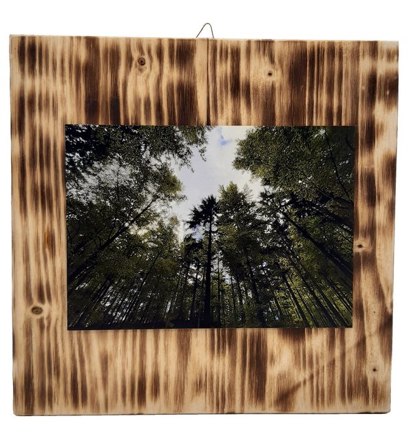 Frotteebox Holz Art Block geflammtes Tannenholz mit Postkarte Schwarzwald Lichtung