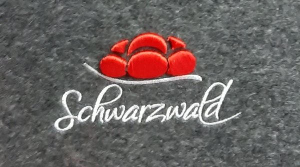 Shoper Schwarzwald grau aus Filz 26x44x14cm mit Organizer und Stick Bollenhut rot